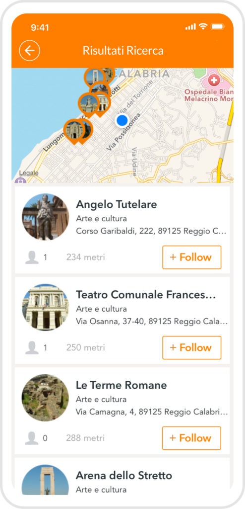 Schermata che mostra i risultati di ricerca dell'app Movibell