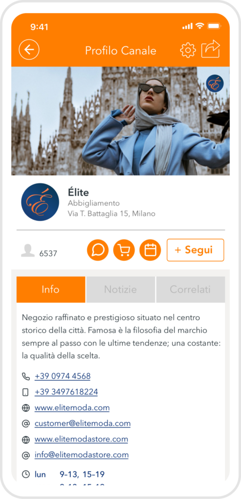 Schermata che mostra il profilo canale dell'app Movibell